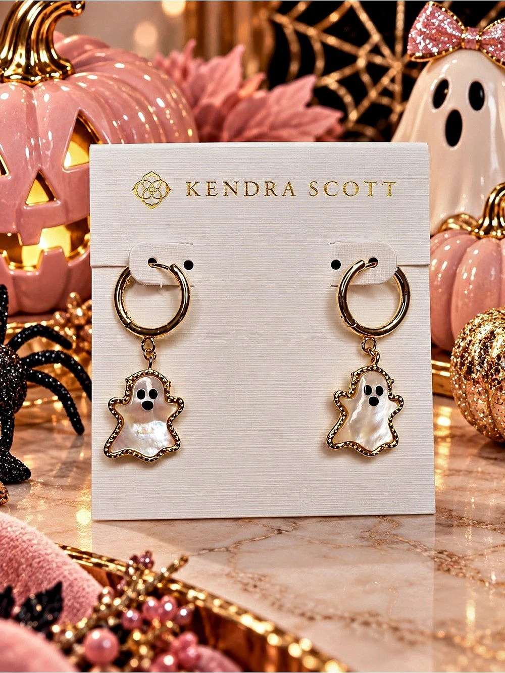 Kendra Scott Ghost Drop Hoop Earrings – Gold Tone Mother of Pearl